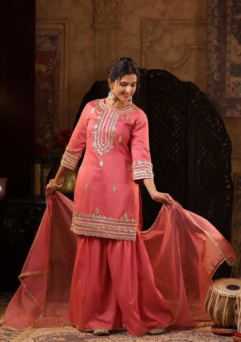 Rose Pink Embellished Chanderi Kurta Set