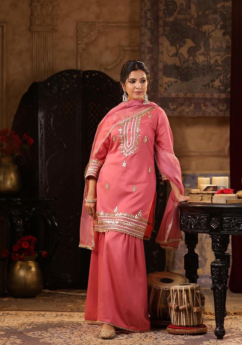 Rose Pink Embellished Chanderi Kurta Set