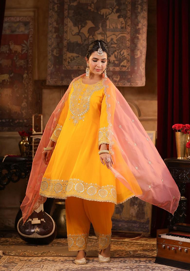 Yellow Zari Woven Design Georgette Anarkali Set
