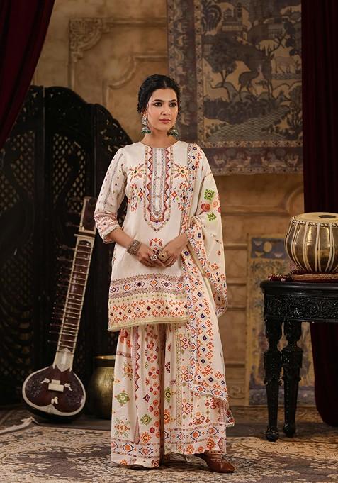 Ivory Embellished Chanderi Kurta Set