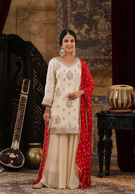 Ivory Embellished Georgette Kurta Set