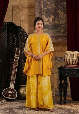 Mustard Embellished Dupion Silk Kurta Set