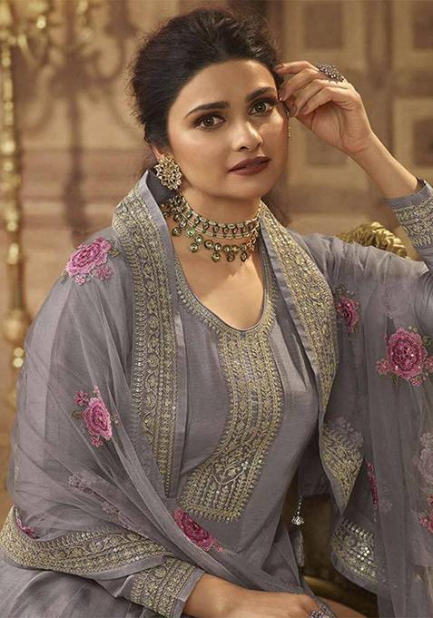 Lilac Embroidered Anarkali Set main image 0