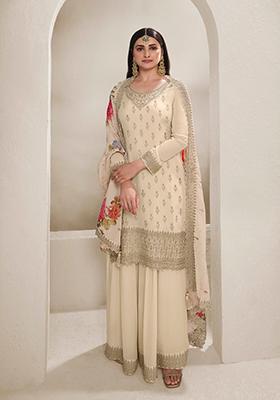 White Embroidered Chinon Kurta Set