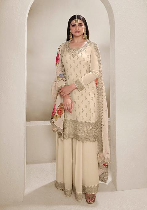 White Embroidered Chinon Kurta Set