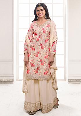 White Embroidered Chinon Kurta Set