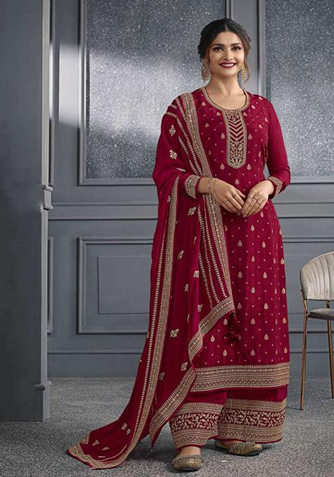 Red Embroidered Silk Kurta Set