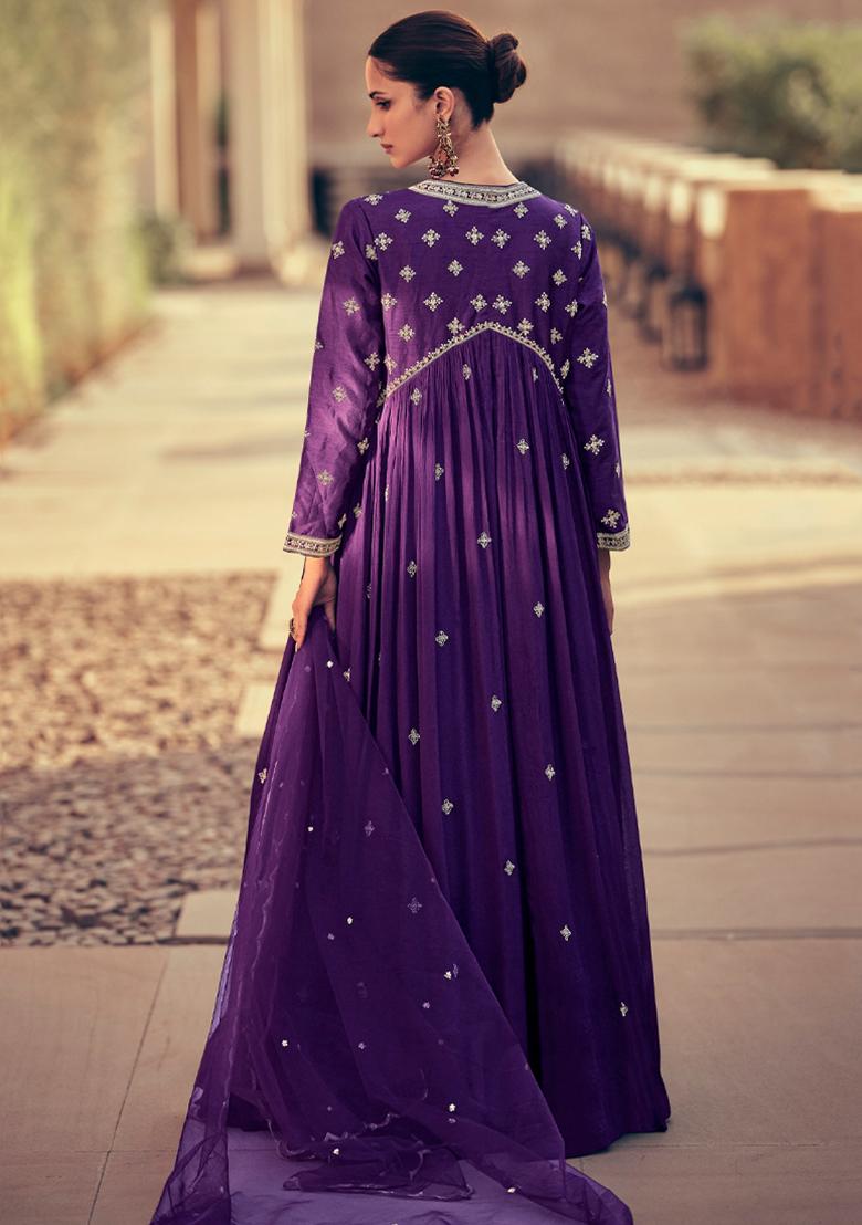 Purple Thread Sequin Embroidered Georgette Anarkali Set