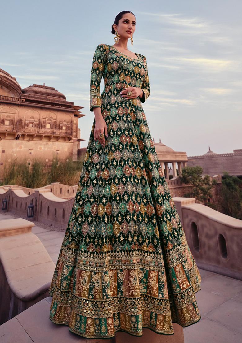Green Thread Sequin Embroidered Georgette Anarkali Set