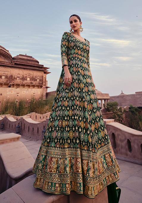 Green Thread Sequin Embroidered Georgette Anarkali Set