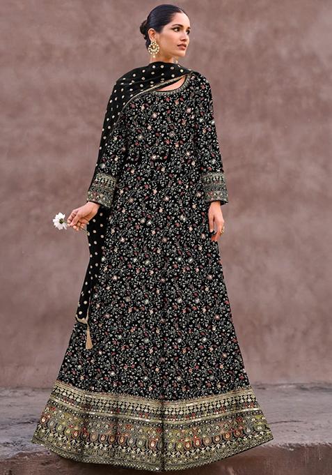 Black Thread Sequin Embroidered Georgette Anarkali Set