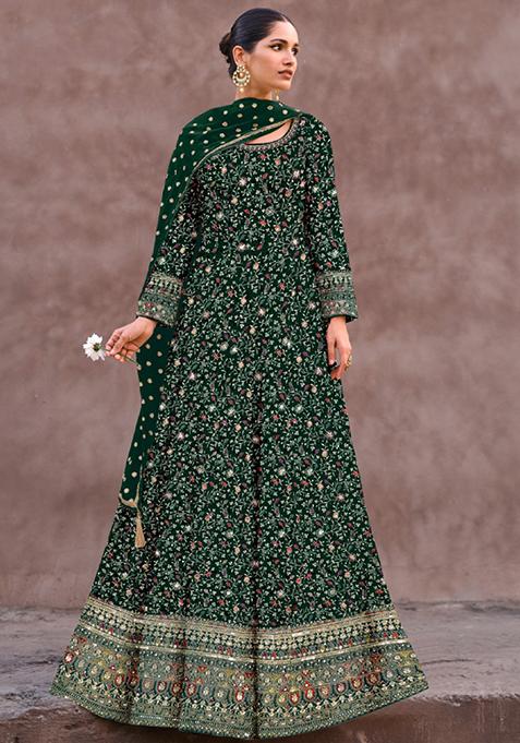 Green Thread Sequin Embroidered Georgette Anarkali Set