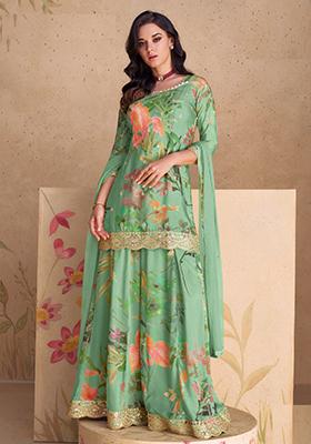 Sky Blue Embroidered Chinon Kurta Set