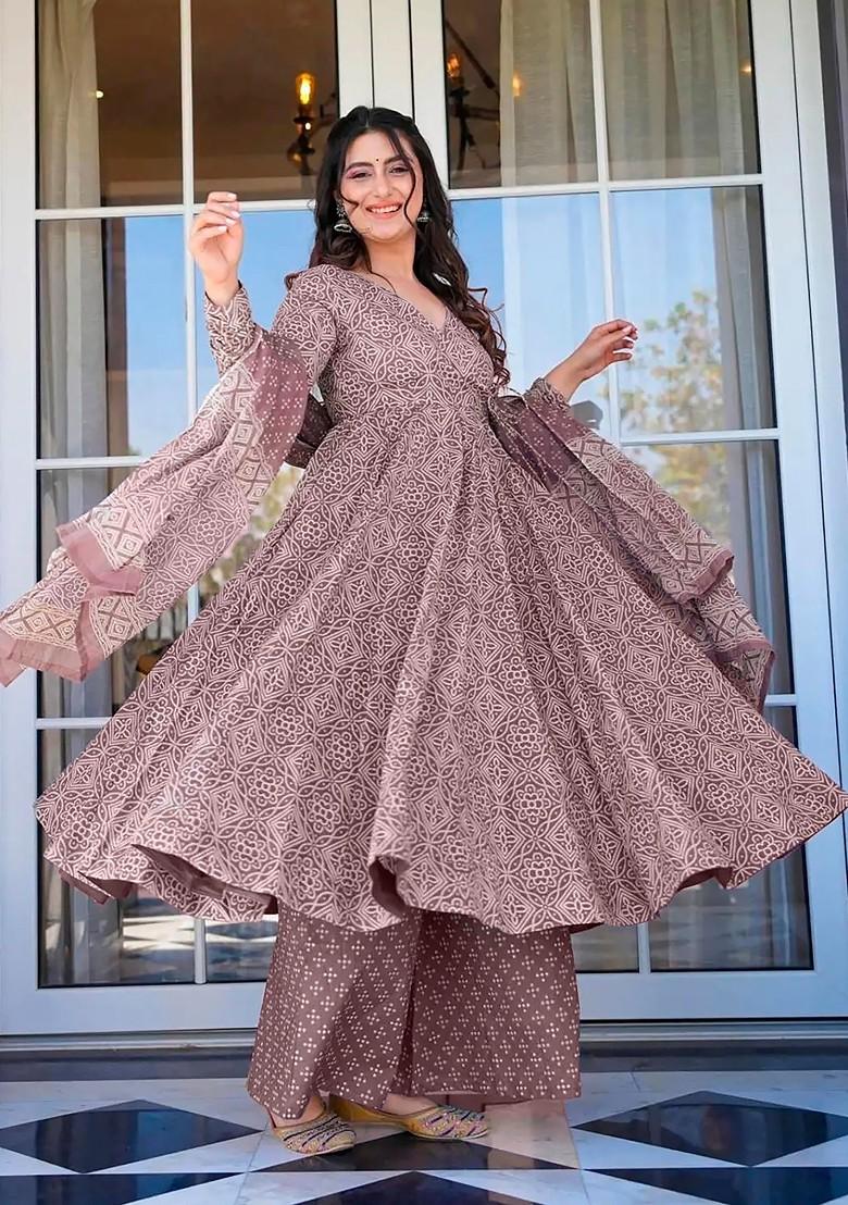 Baby Purple Printed Pure Muslin Kurta Set