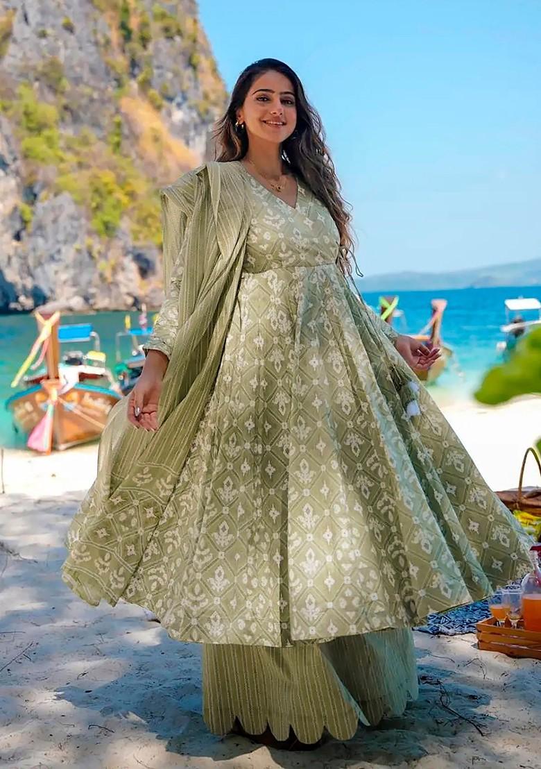 Baby Green Printed Pure Muslin Kurta Set