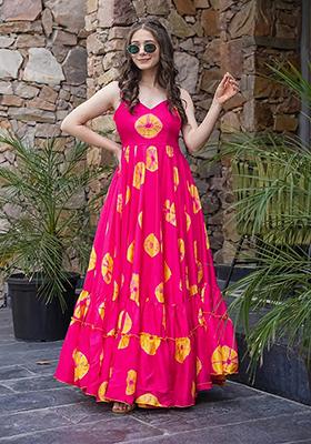 Pink Abstract Print Rayon Anarkali Gown