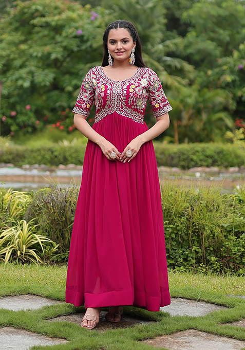 Pink Zari Embroidered Georgette Gown