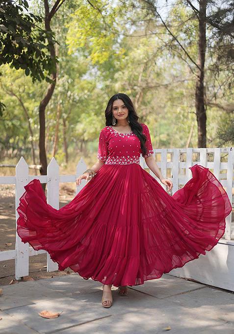 Pink Zari Embroidered Georgette Gown