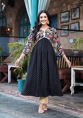 Black Abstract Print Rayon Kurta
