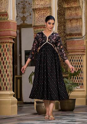Black Abstract Print Rayon Kurta
