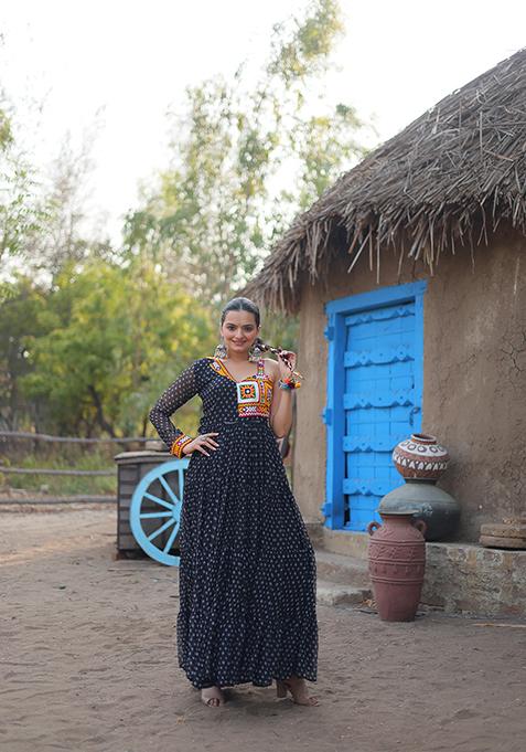 Black Embroidered Georgette Gown