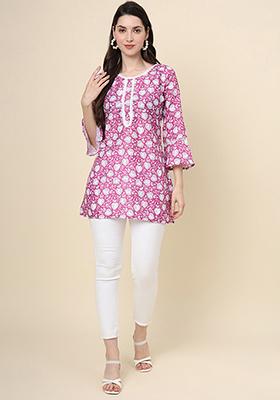 Purple Abstract Print Cotton Kurta