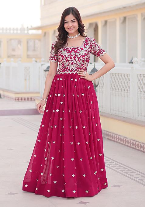 Pink Zari Embroidered Georgette Gown
