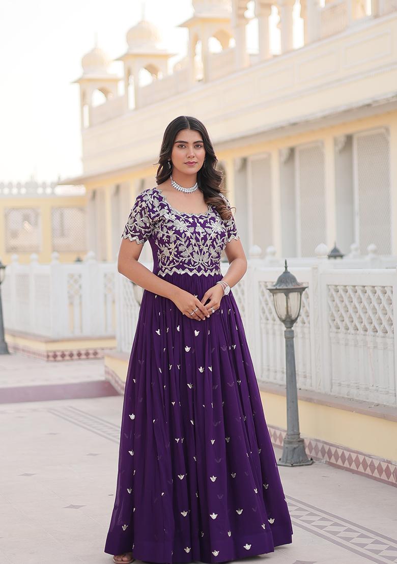 Purple Zari Embroidered Georgette Gown