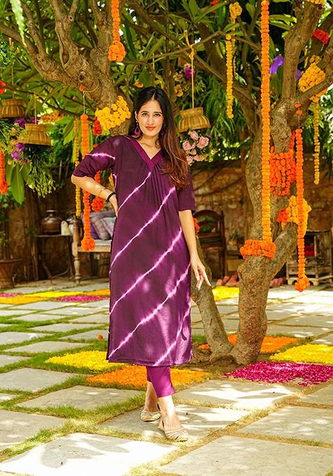 Purple Lehariya Printed Chiffon Kurta Set