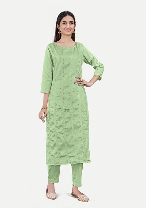 Green Resham Woven Silk Kurta Set