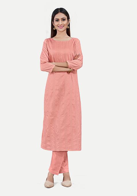 Red Resham Woven Silk Kurta Set