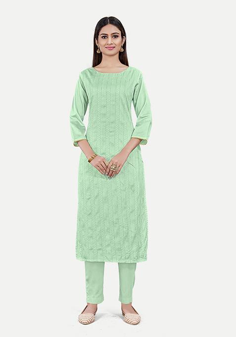 Green Resham Woven Silk Kurta Set