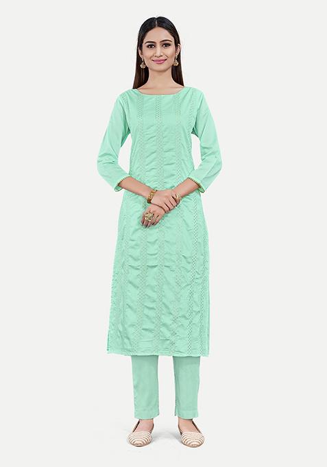 Sky Blue Resham Woven Silk Kurta Set