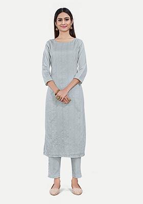 Grey Resham Woven Silk Kurta Set