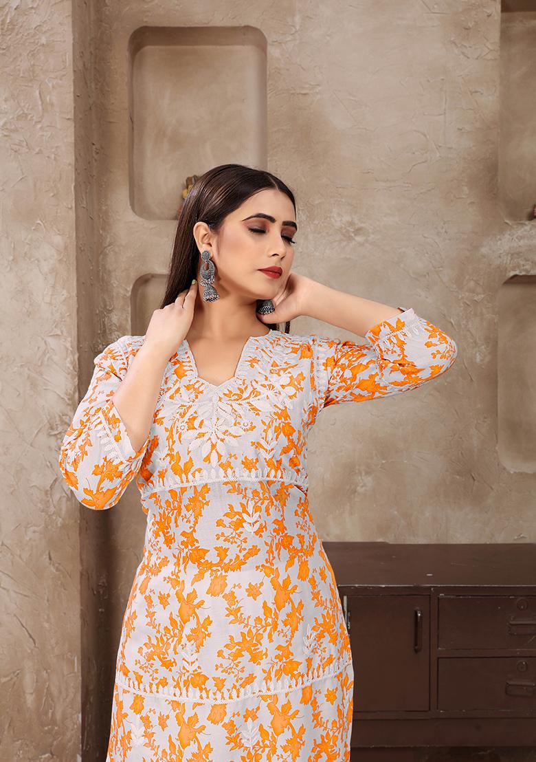 Yellow Resham Embroidered Cotton Kurta Set