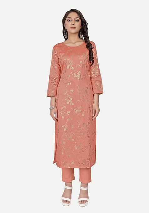 Orange Printed Silk Kurta