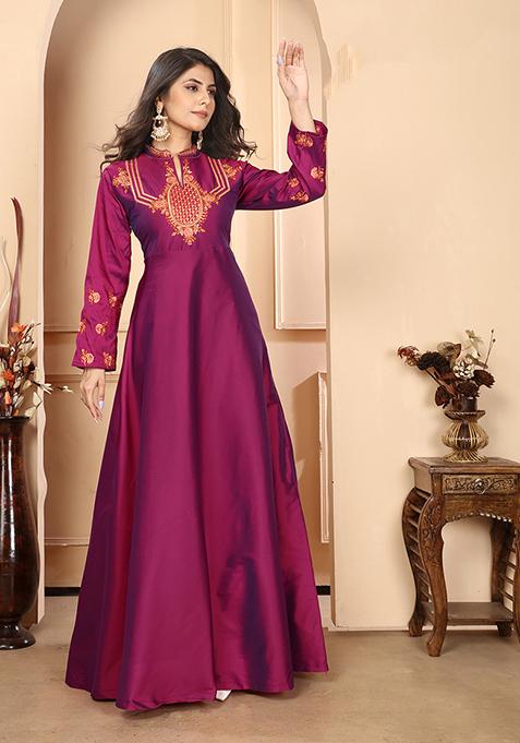 Purple Zari Embroidered Silk Gown