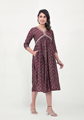 Maroon Abstract Print Art Silk Kurta