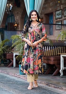 Multicolour Abstract Print Art Silk Kurta