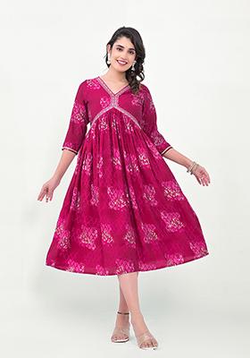 Magenta Abstract Print Art Silk Kurta