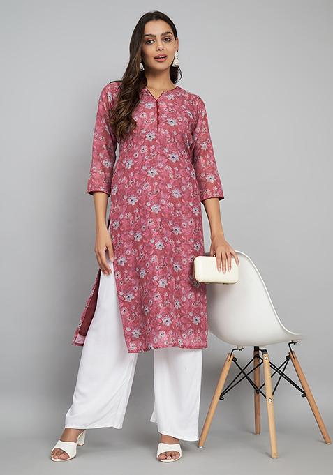 Red Abstract Print Linen Kurta