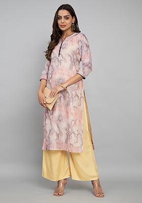 Purple Abstract Print Art Silk Kurta