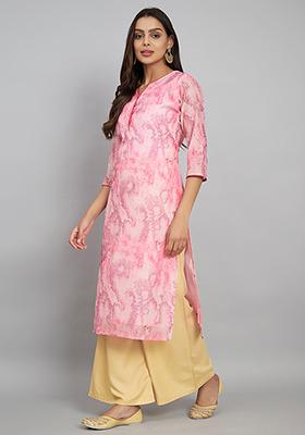 Pink Abstract Print Art Silk Kurta