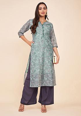 Blue Abstract Print Art Silk Kurta