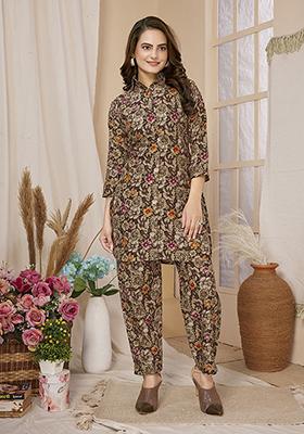 Multicolour Abstract Print Rayon Kurta Set