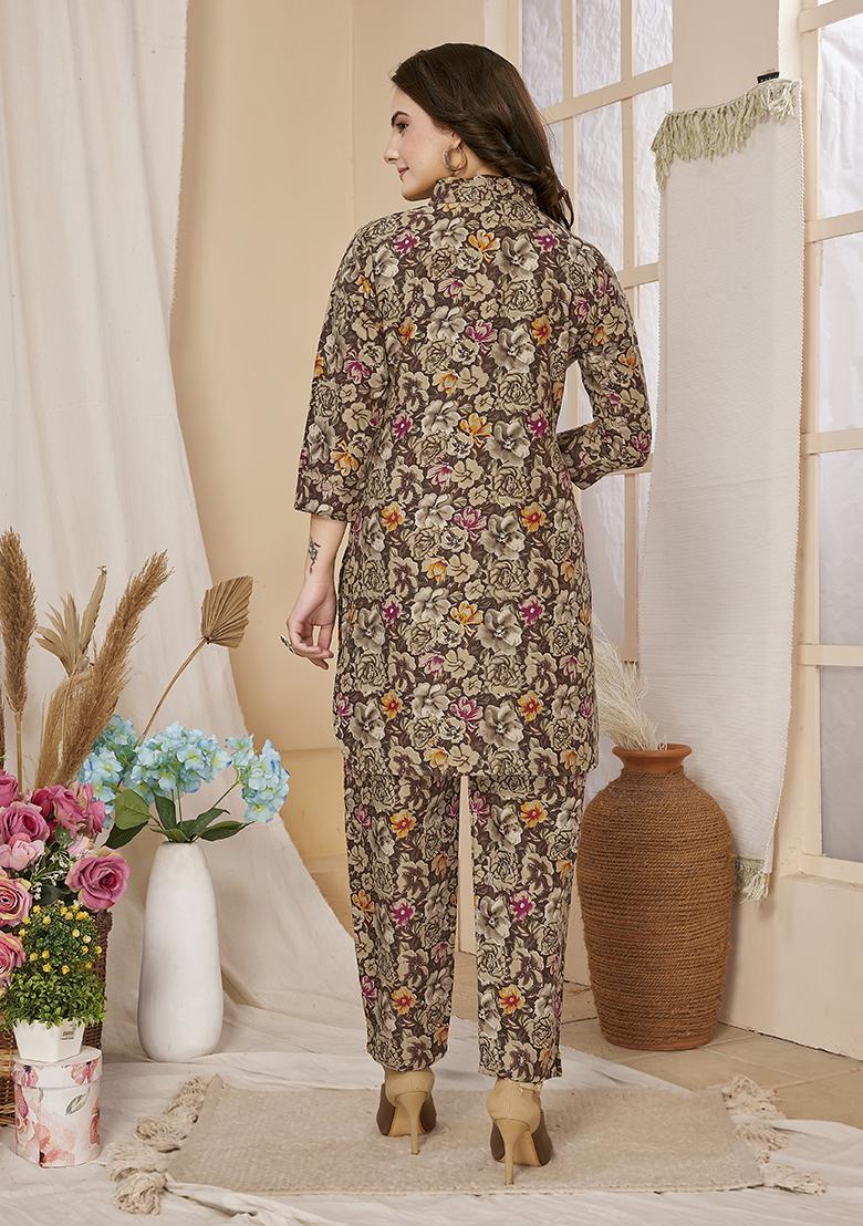 Multicolour Abstract Print Rayon Kurta Set