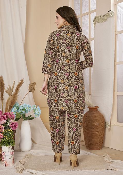 Multicolour Abstract Print Rayon Kurta Set