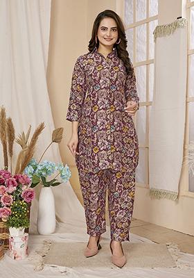 Multicolour Abstract Print Rayon Kurta Set
