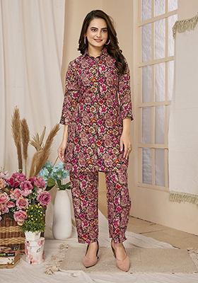 Multicolour Abstract Print Rayon Kurta Set