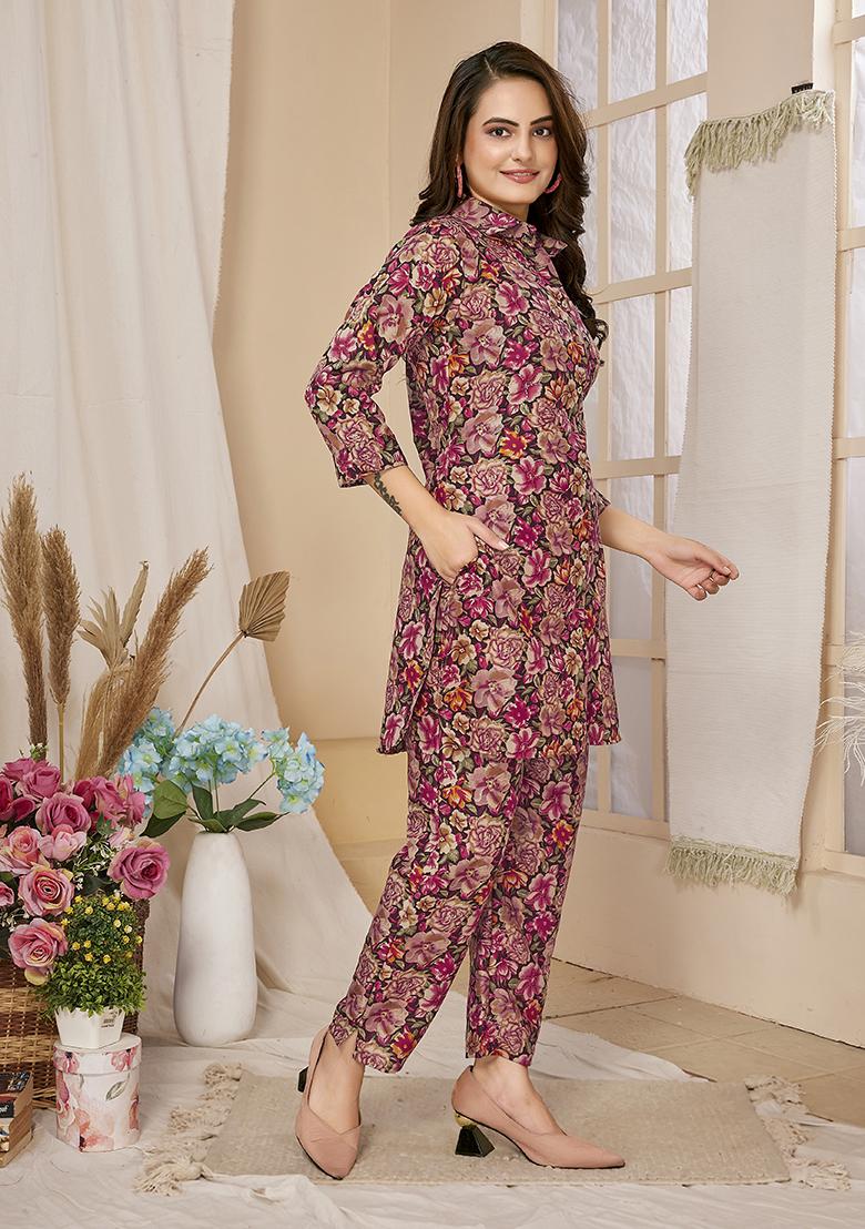 Multicolour Abstract Print Rayon Kurta Set